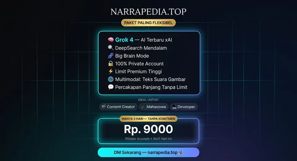 Promo GROK AI PREMIUM 3 HARI 100% Private Account dan Bukan akun sharing.